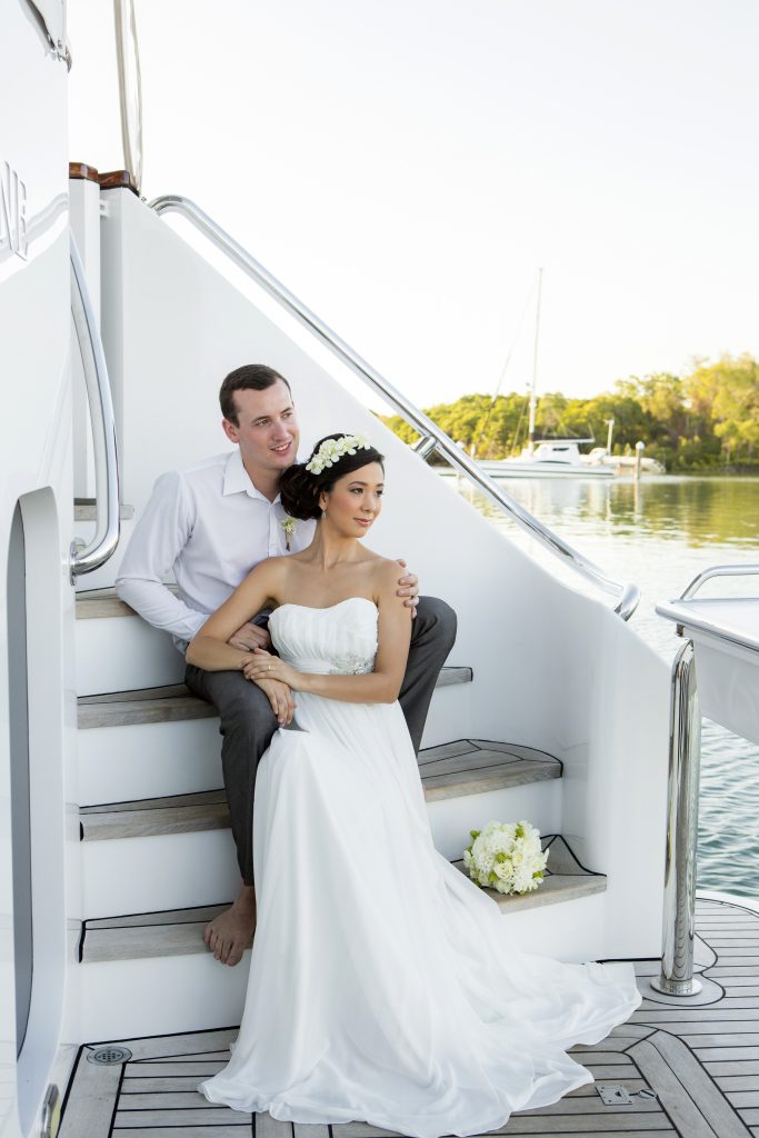 Phoenix One Wedding portrait of couple on Superyacht